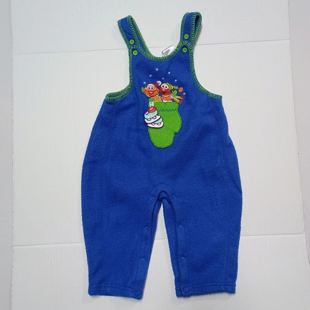 Vtg Y2k Sesame Street Elmo Zoe Blue Fleece Jumper Overall 18 Months